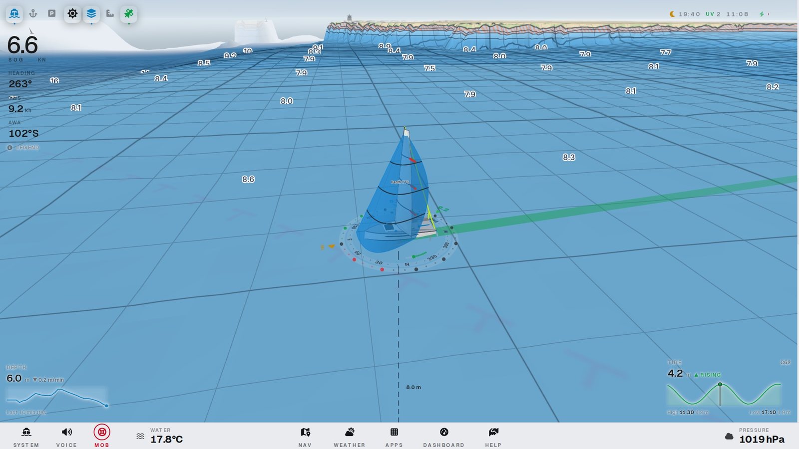 SHOM bathymetry as a survey grid with isobaths and soundings