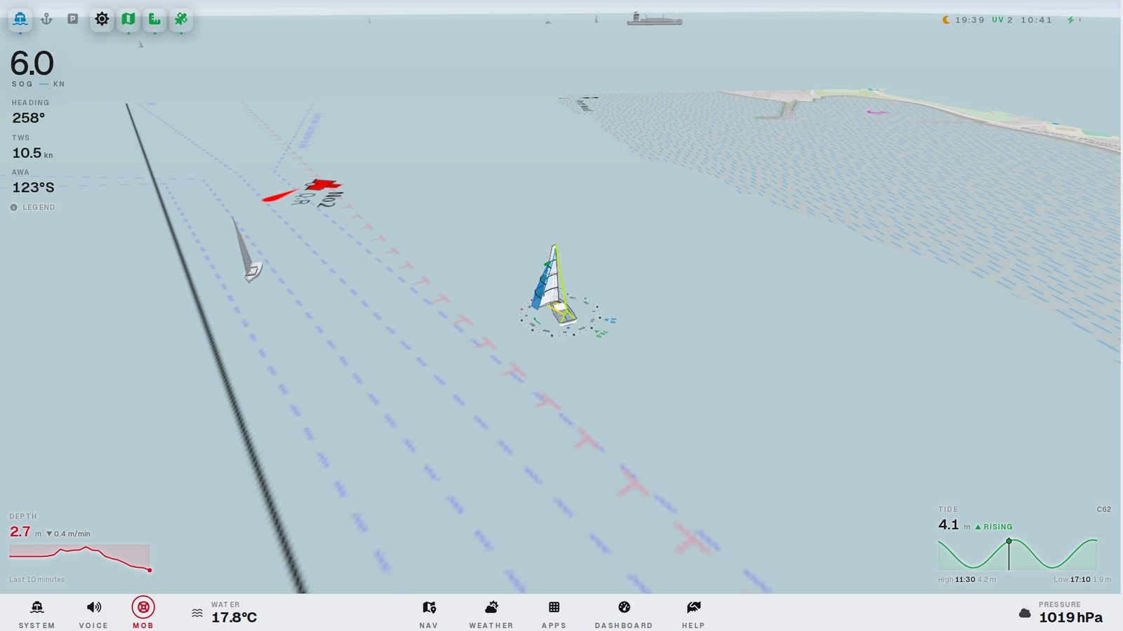 Live chart with buoyage and AIS targets in 3D