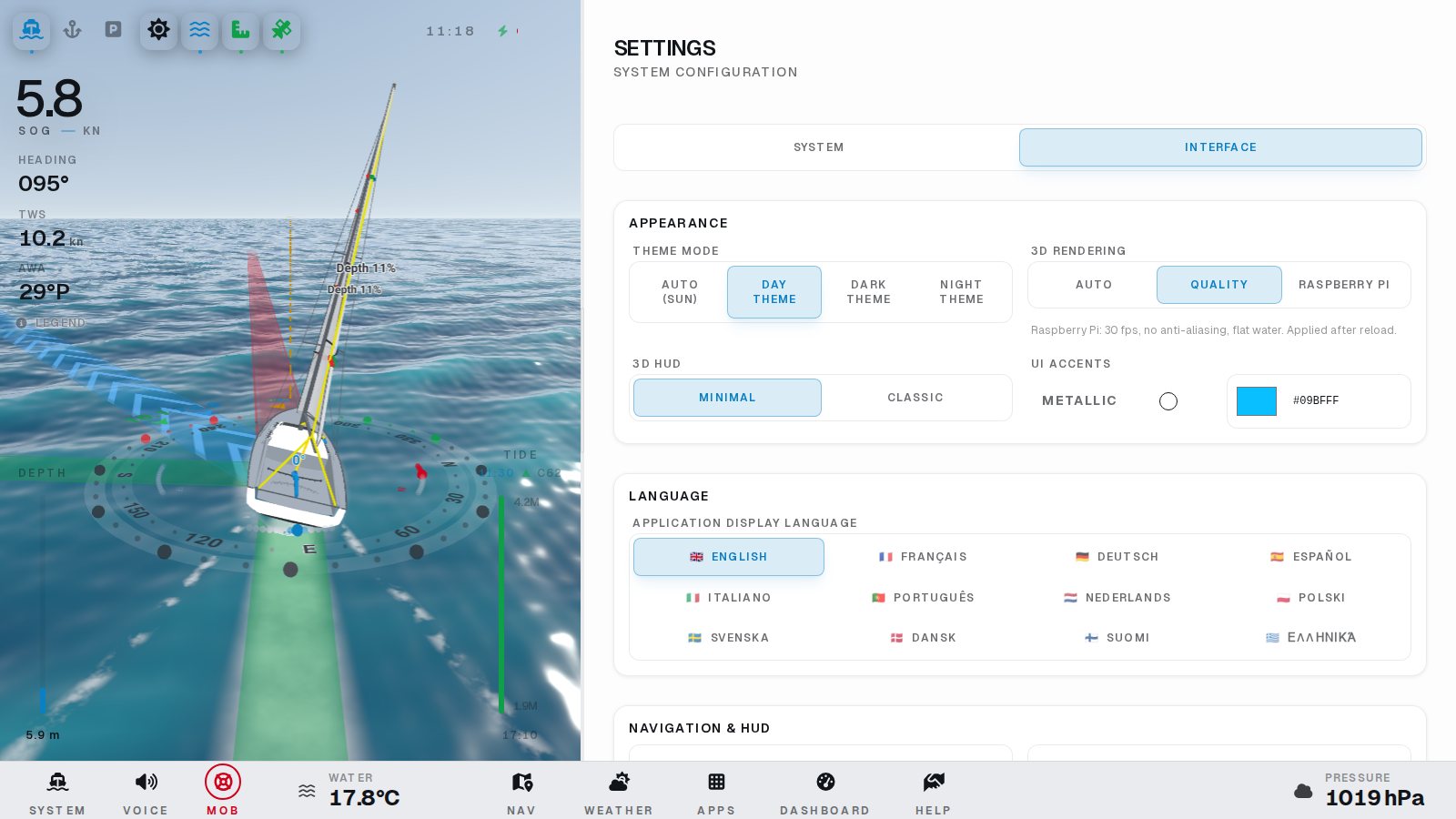 Settings page